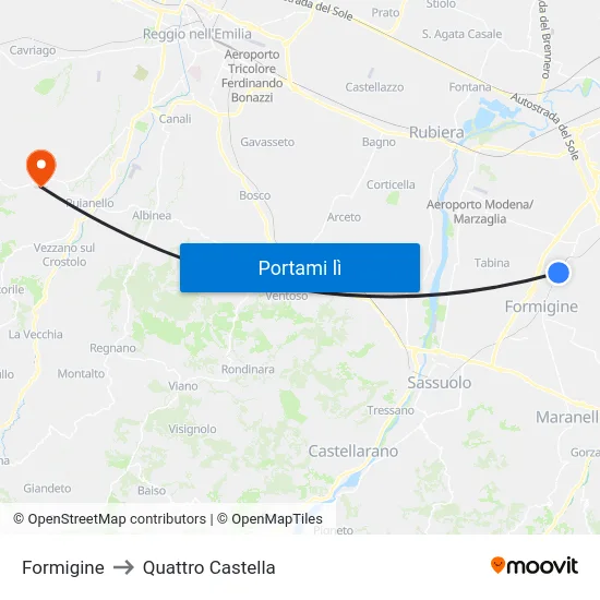 Formigine to Quattro Castella map