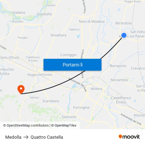 Medolla to Quattro Castella map