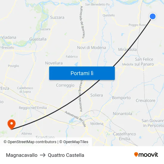 Magnacavallo to Quattro Castella map