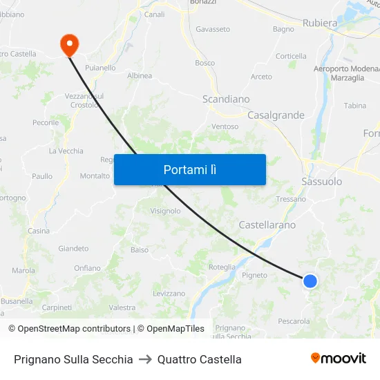 Prignano Sulla Secchia to Quattro Castella map
