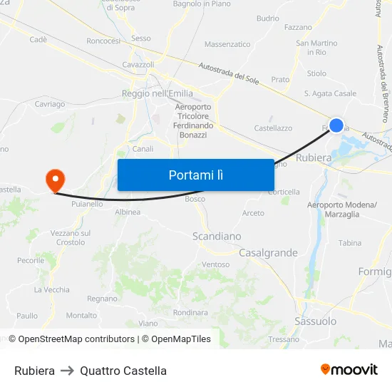 Rubiera to Quattro Castella map