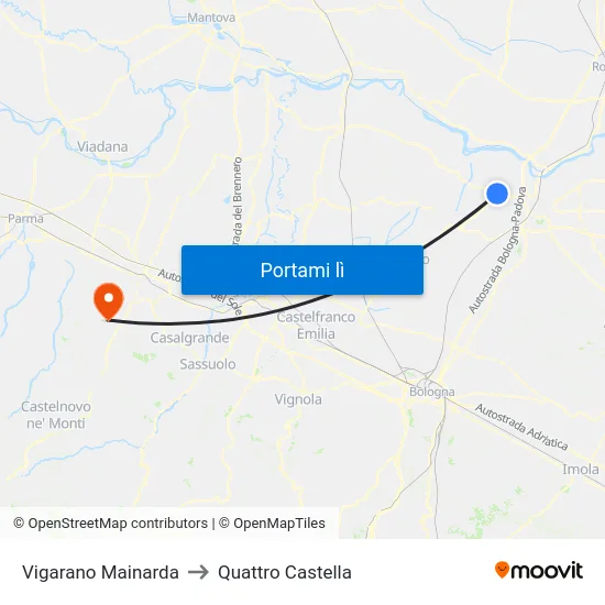 Vigarano Mainarda to Quattro Castella map