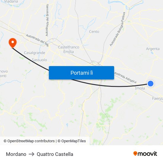 Mordano to Quattro Castella map