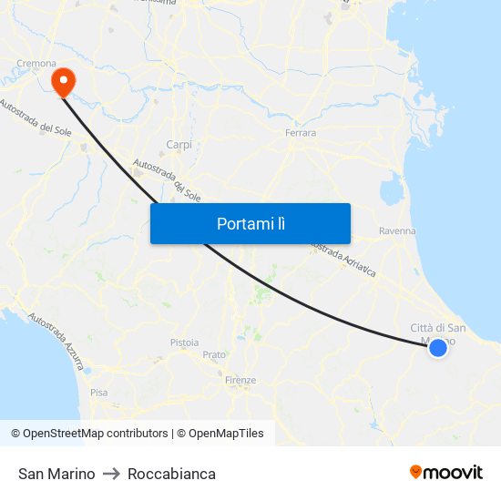 San Marino to Roccabianca map