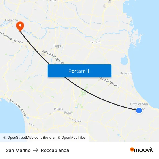 San Marino to Roccabianca map