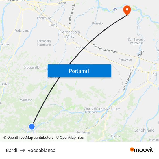 Bardi to Roccabianca map