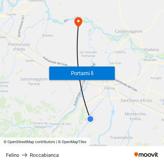 Felino to Roccabianca map