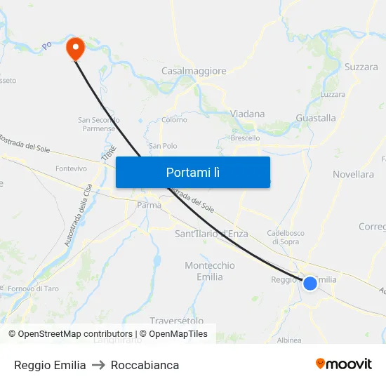 Reggio Emilia to Roccabianca map