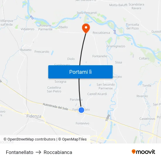 Fontanellato to Roccabianca map