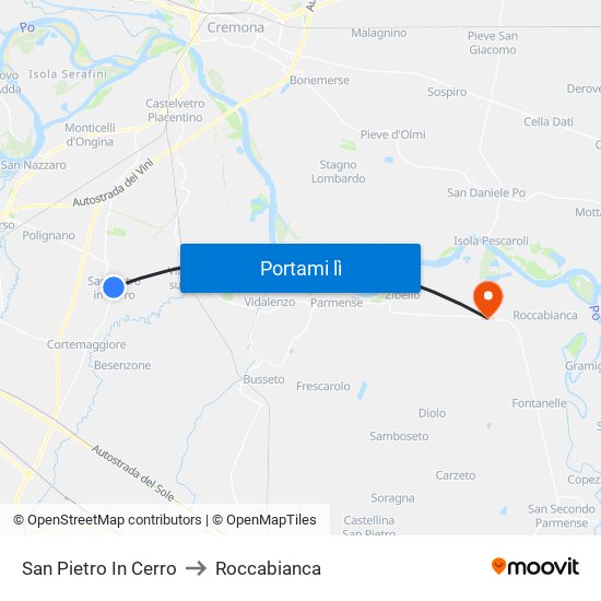 San Pietro In Cerro to Roccabianca map