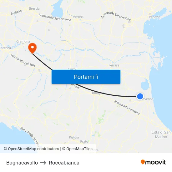 Bagnacavallo to Roccabianca map