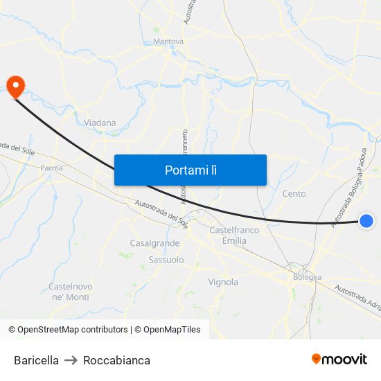 Baricella to Roccabianca map