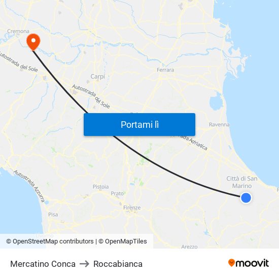 Mercatino Conca to Roccabianca map