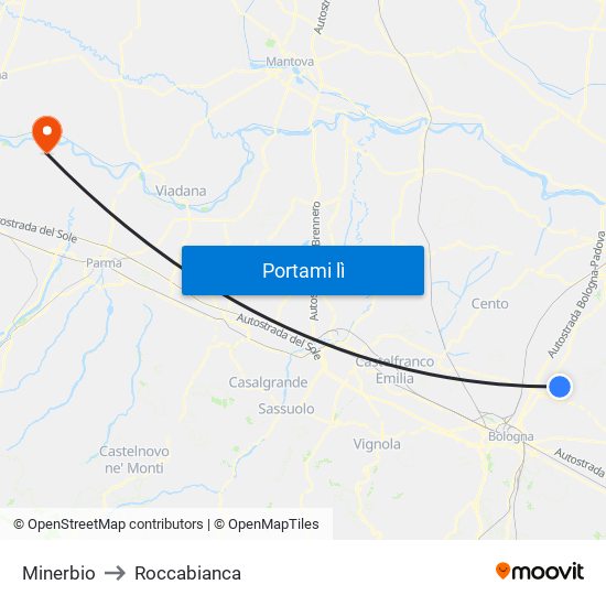 Minerbio to Roccabianca map