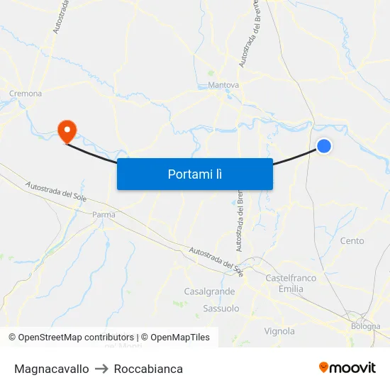 Magnacavallo to Roccabianca map