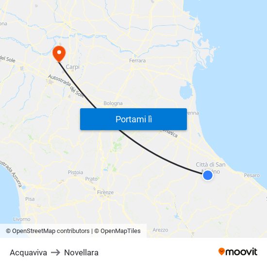 Acquaviva to Novellara map