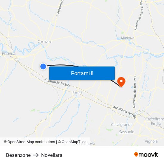 Besenzone to Novellara map
