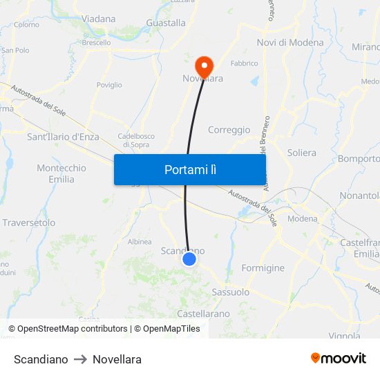 Scandiano to Novellara map
