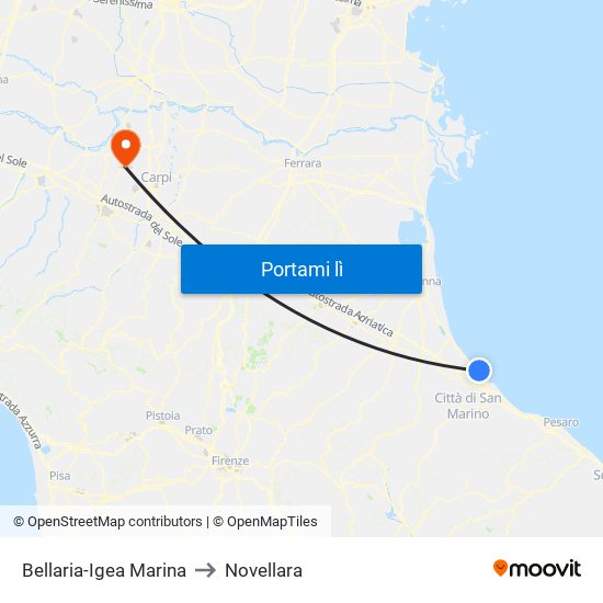 Bellaria-Igea Marina to Novellara map