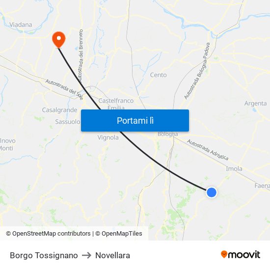 Borgo Tossignano to Novellara map