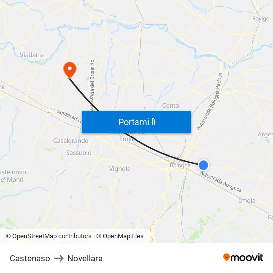 Castenaso to Novellara map