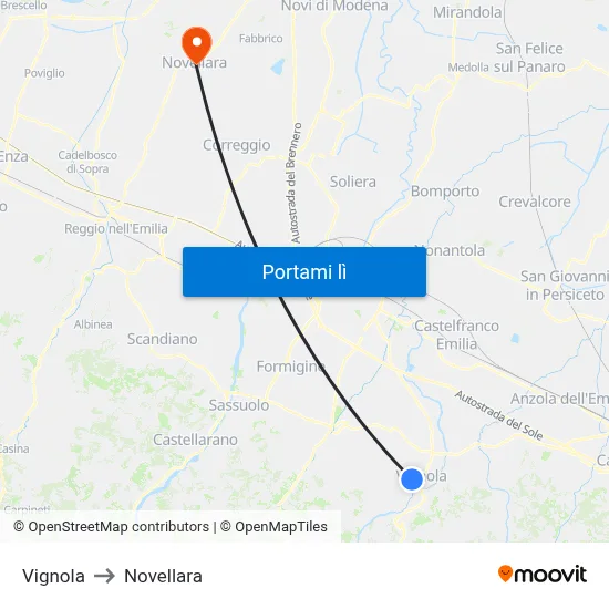 Vignola to Novellara map