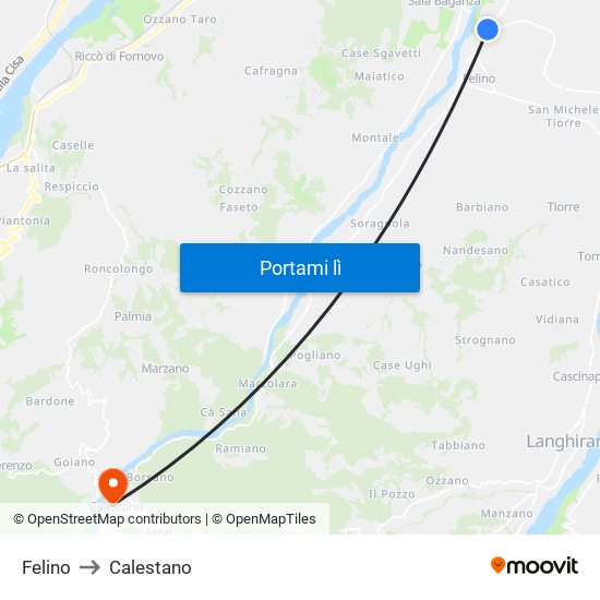 Felino to Calestano map