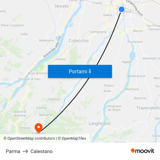 Parma to Calestano map