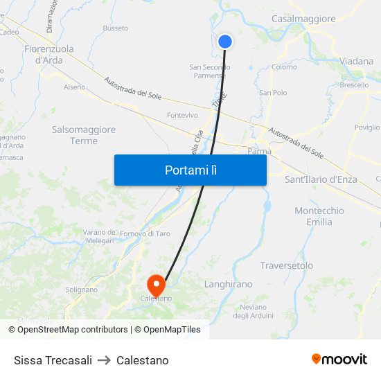 Sissa Trecasali to Calestano map