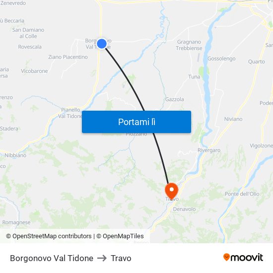 Borgonovo Val Tidone to Travo map