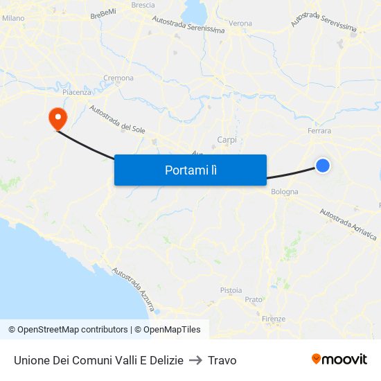 Unione Dei Comuni Valli E Delizie to Travo map