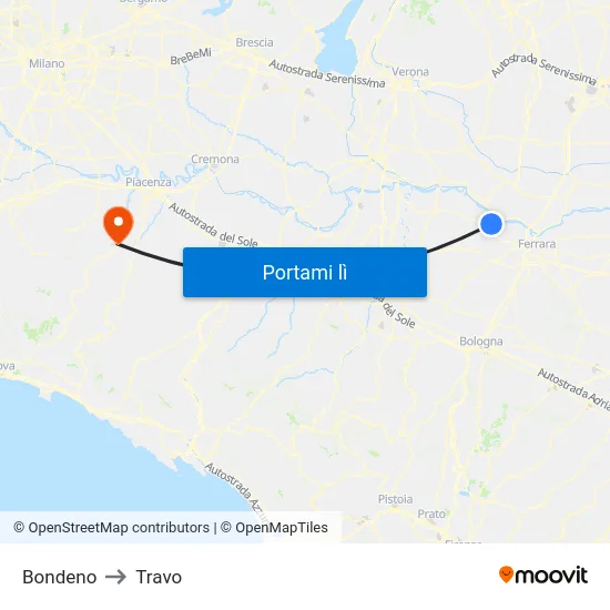 Bondeno to Travo map