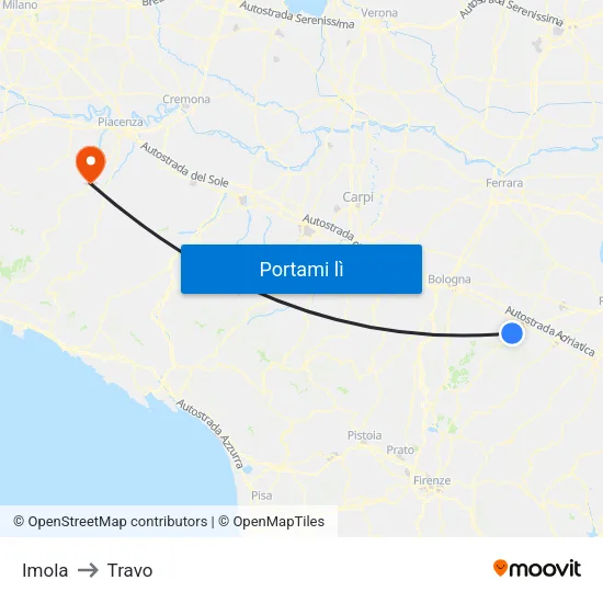 Imola to Travo map