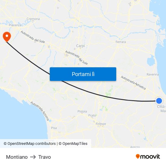 Montiano to Travo map