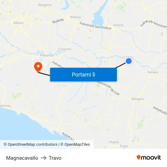 Magnacavallo to Travo map