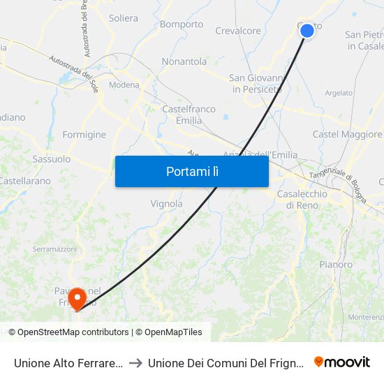 Unione Alto Ferrarese to Unione Dei Comuni Del Frignano map