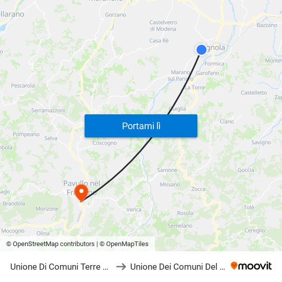 Unione Di Comuni Terre Di Castelli to Unione Dei Comuni Del Frignano map