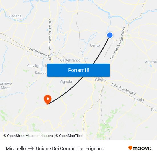 Mirabello to Unione Dei Comuni Del Frignano map