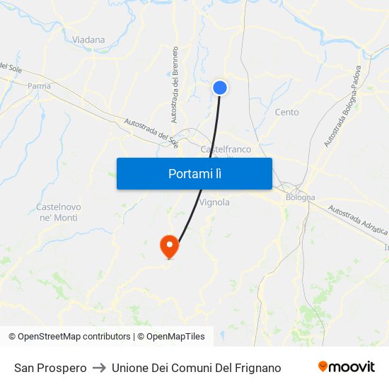 San Prospero to Unione Dei Comuni Del Frignano map