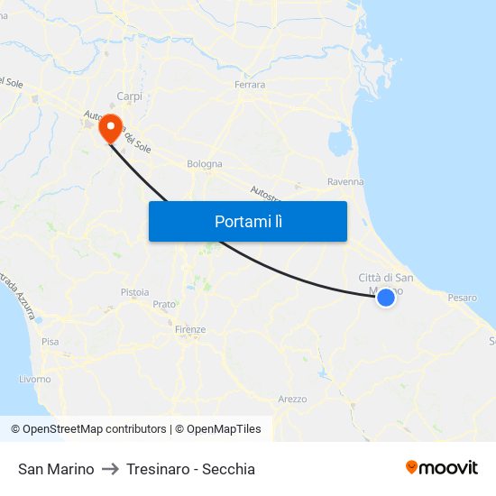 San Marino to Tresinaro - Secchia map