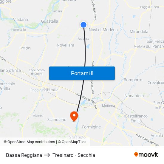 Bassa Reggiana to Tresinaro - Secchia map