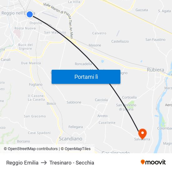 Reggio Emilia to Tresinaro - Secchia map