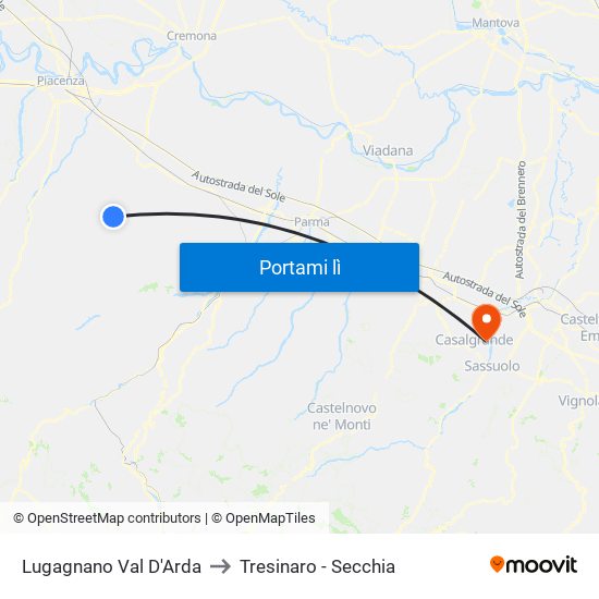 Lugagnano Val D'Arda to Tresinaro - Secchia map