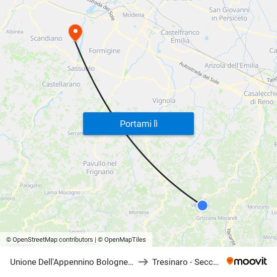 Unione Dell'Appennino Bolognese to Tresinaro - Secchia map