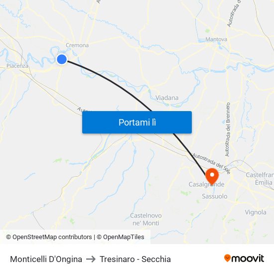Monticelli D'Ongina to Tresinaro - Secchia map
