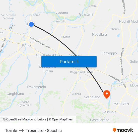 Torrile to Tresinaro - Secchia map