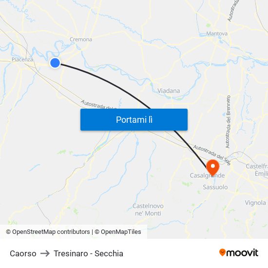 Caorso to Tresinaro - Secchia map