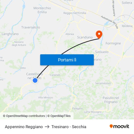 Appennino Reggiano to Tresinaro - Secchia map