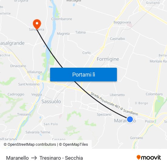 Maranello to Tresinaro - Secchia map