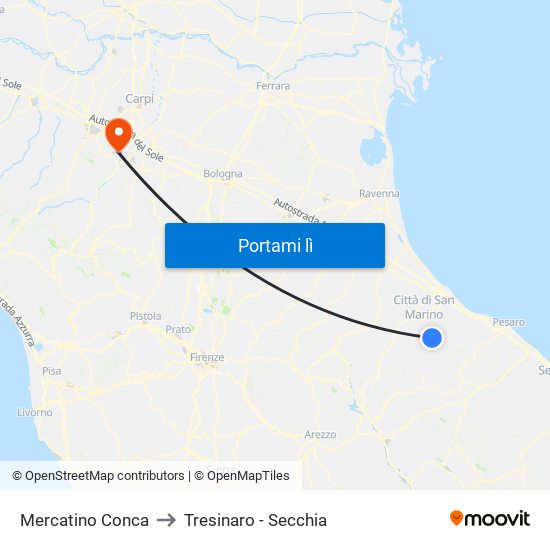 Mercatino Conca to Tresinaro - Secchia map